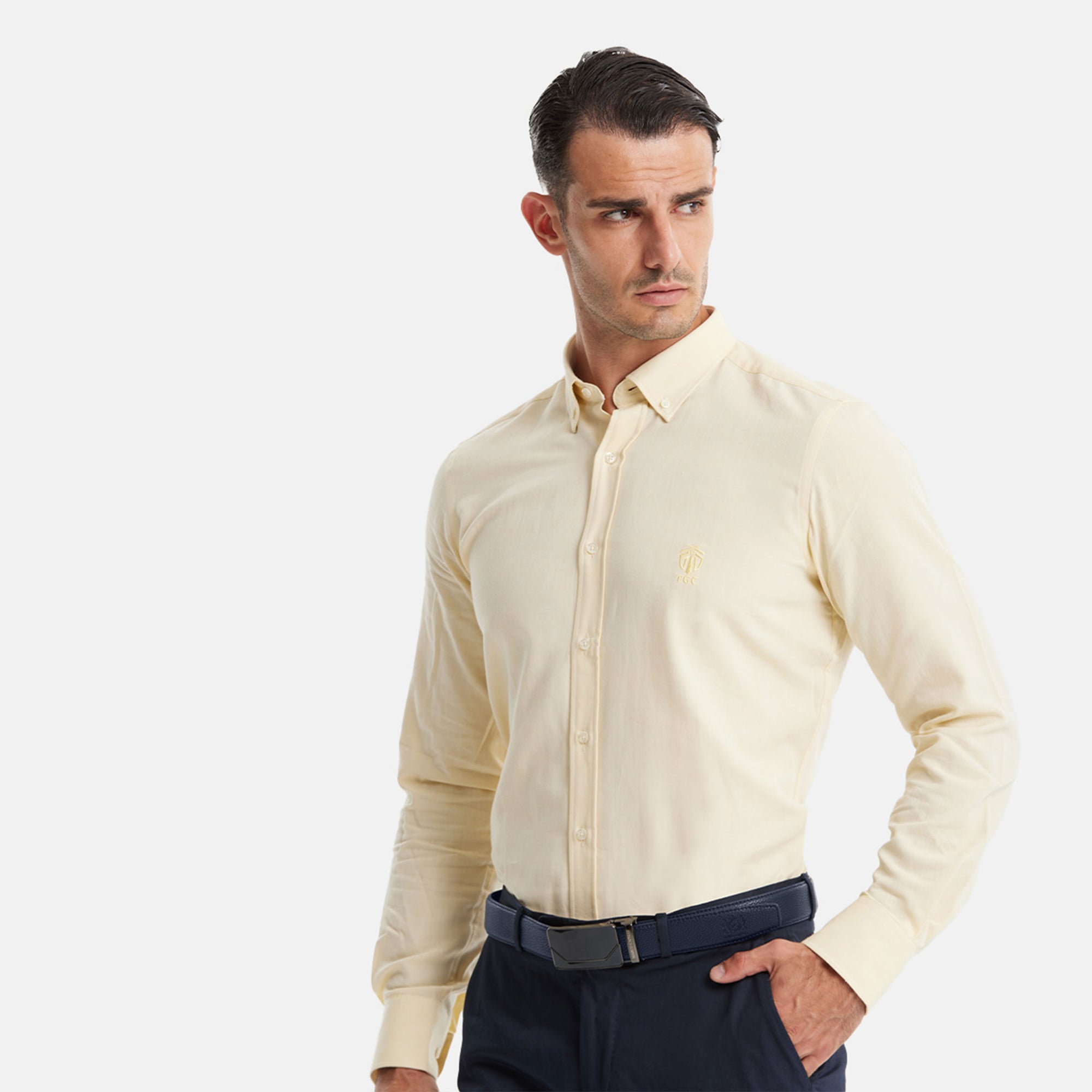 Yellow Slim Fit Linen Shirt