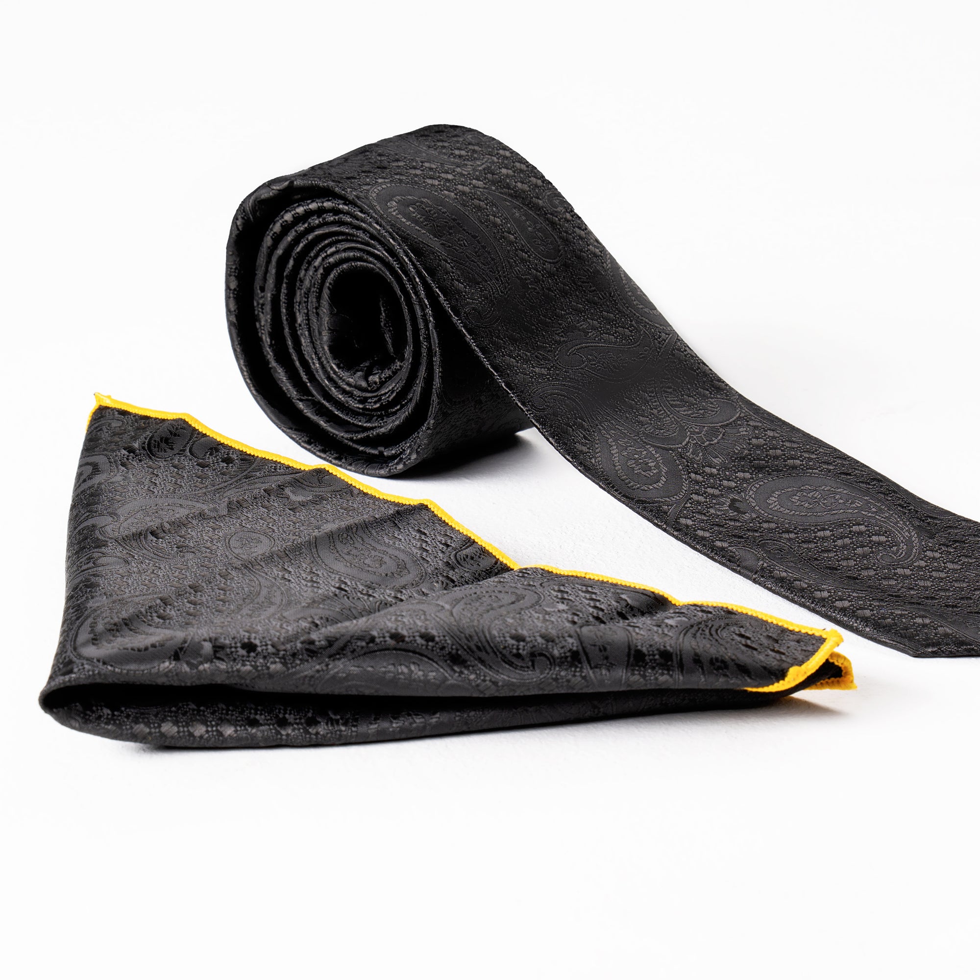 Black Patterned Tie & Handkerchief