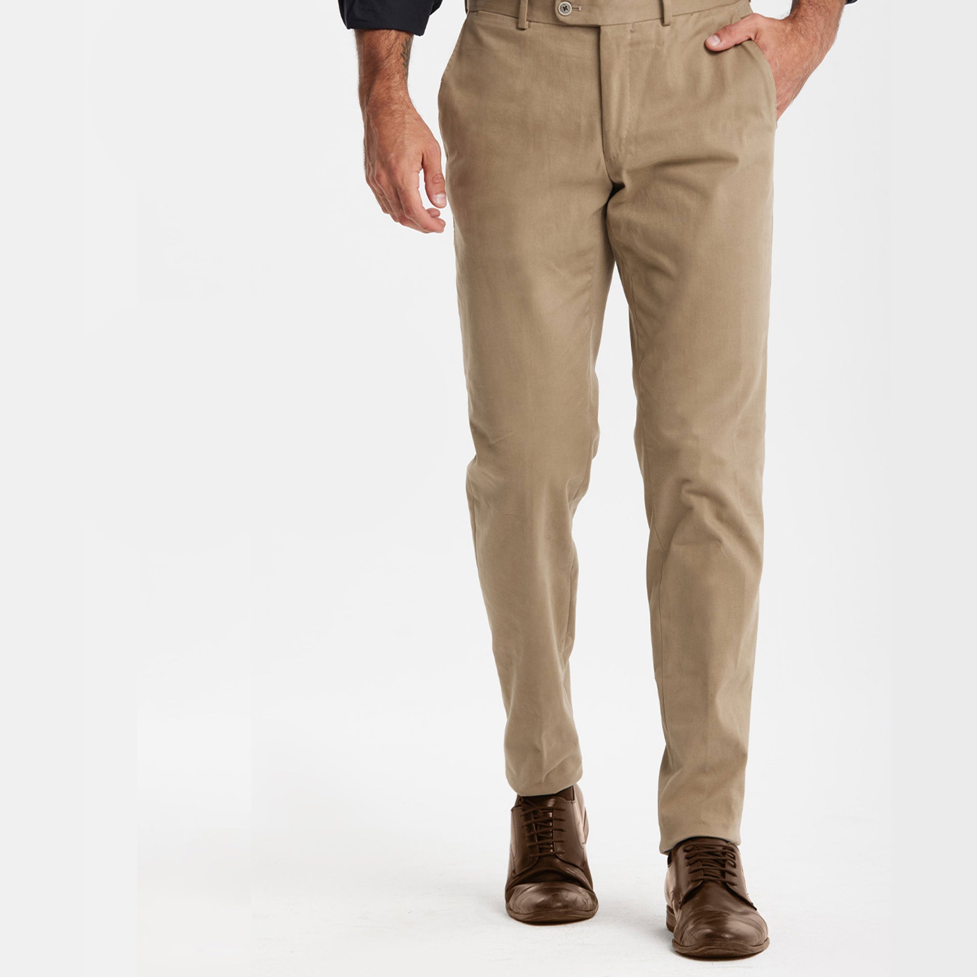 Beige Slim-Fit GabardinePants