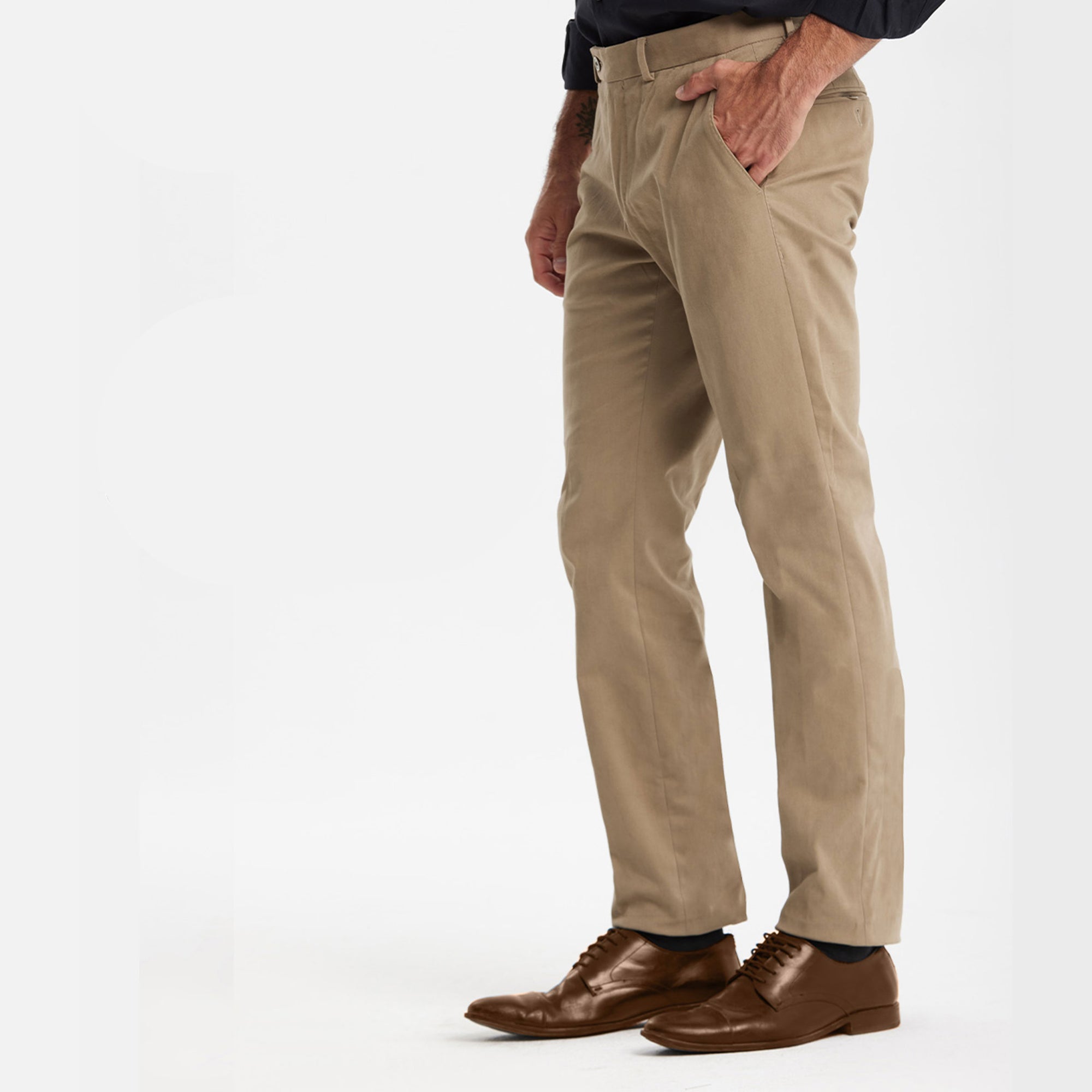 Beige Slim-Fit GabardinePants