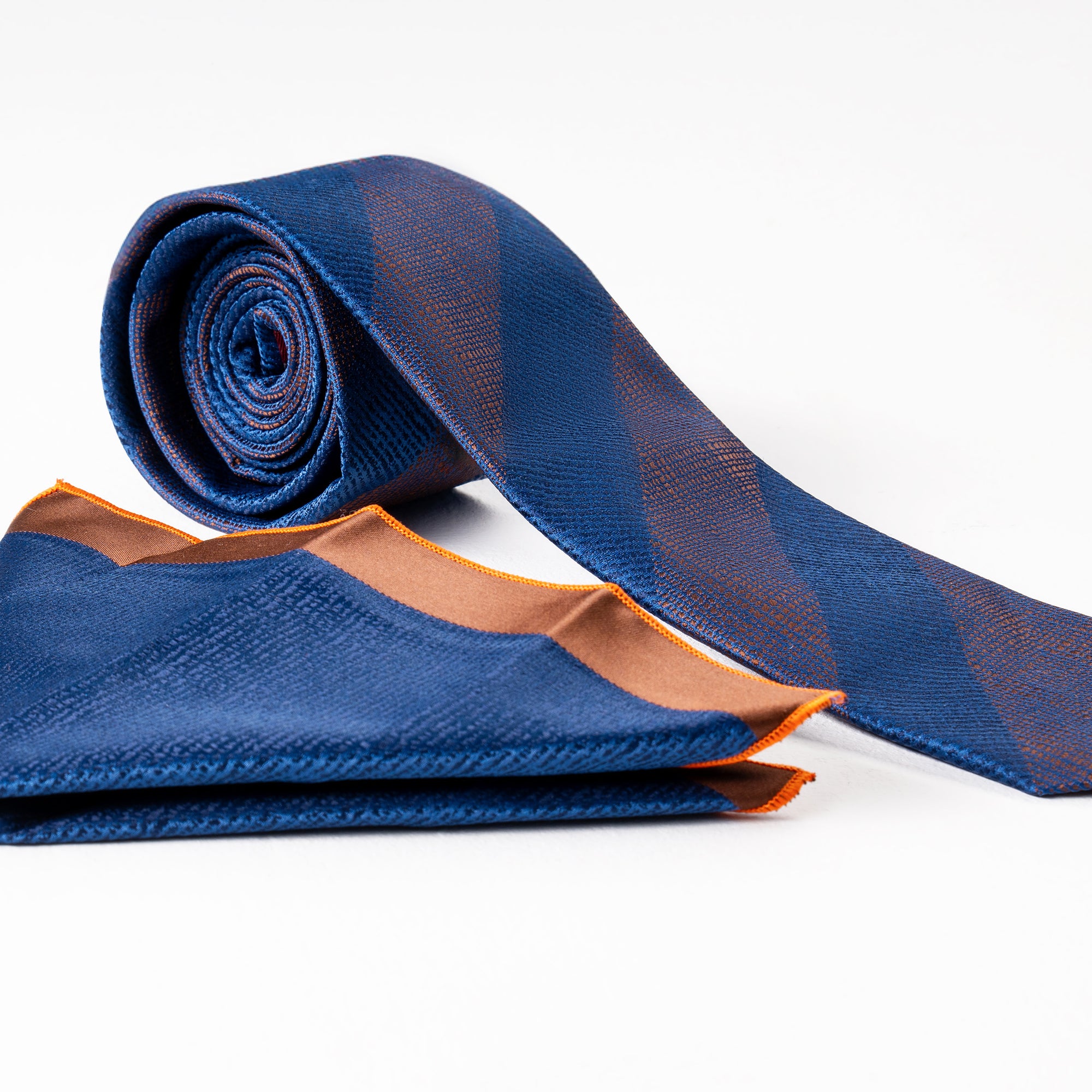 Blue & Beige Stripe Tie & Handkerchief