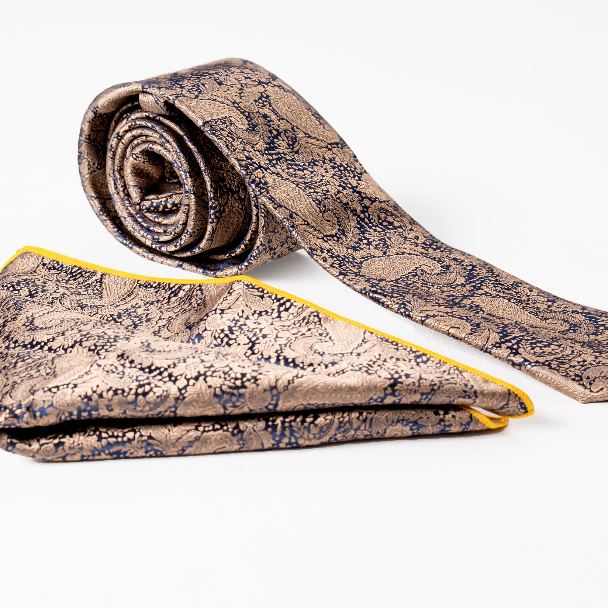 Beige Leaf Patterned Tie & Handkerchief