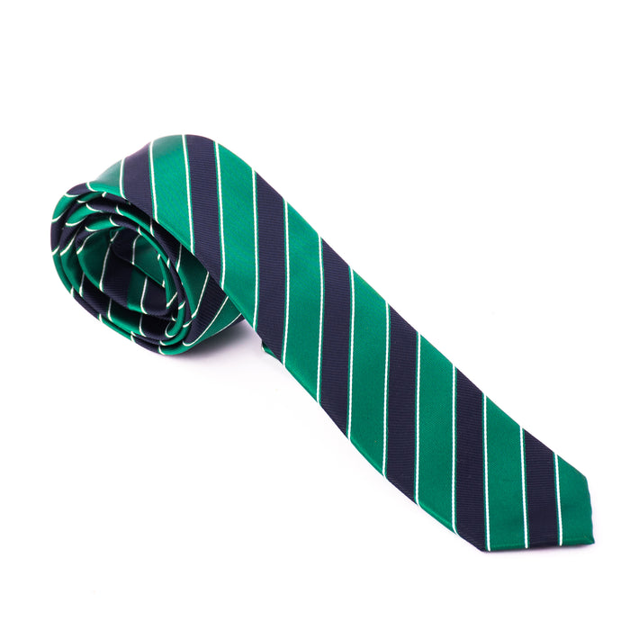 Green Navy Blue & White Stripes Tie - Gentsuits