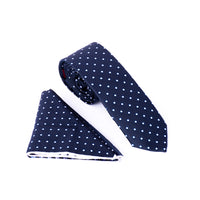 Navy Blue White Dotted Set Tie & Handkerchief - Gentsuits