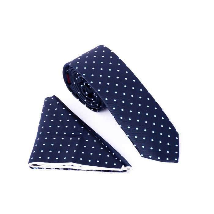 Navy Blue White Dotted Set Tie & Handkerchief - Gentsuits