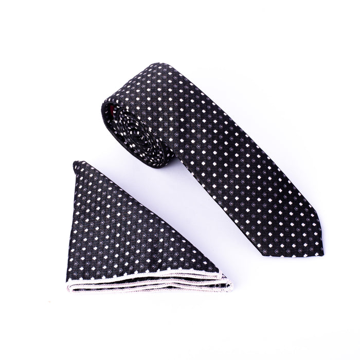 Black Gray White Dotted Set Tie & Handkerchief - Gentsuits