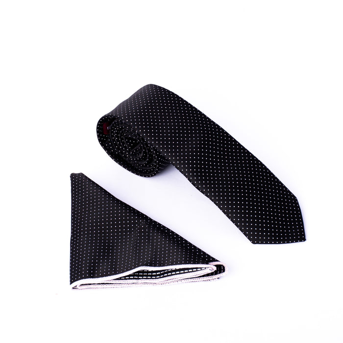 Black White Dotted Set Tie & Handkerchief - Gentsuits