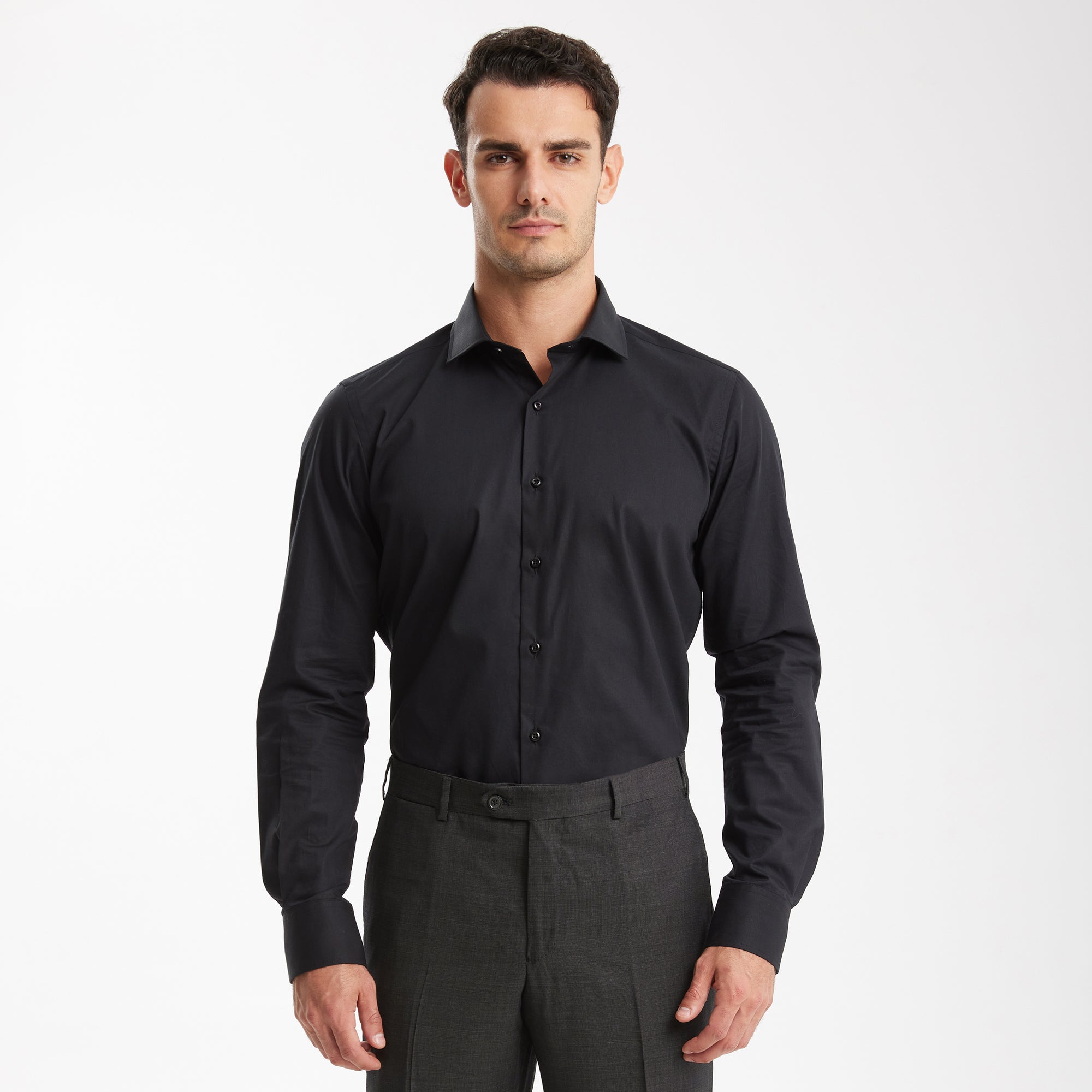 Black Custom Fit Cotton Shirt