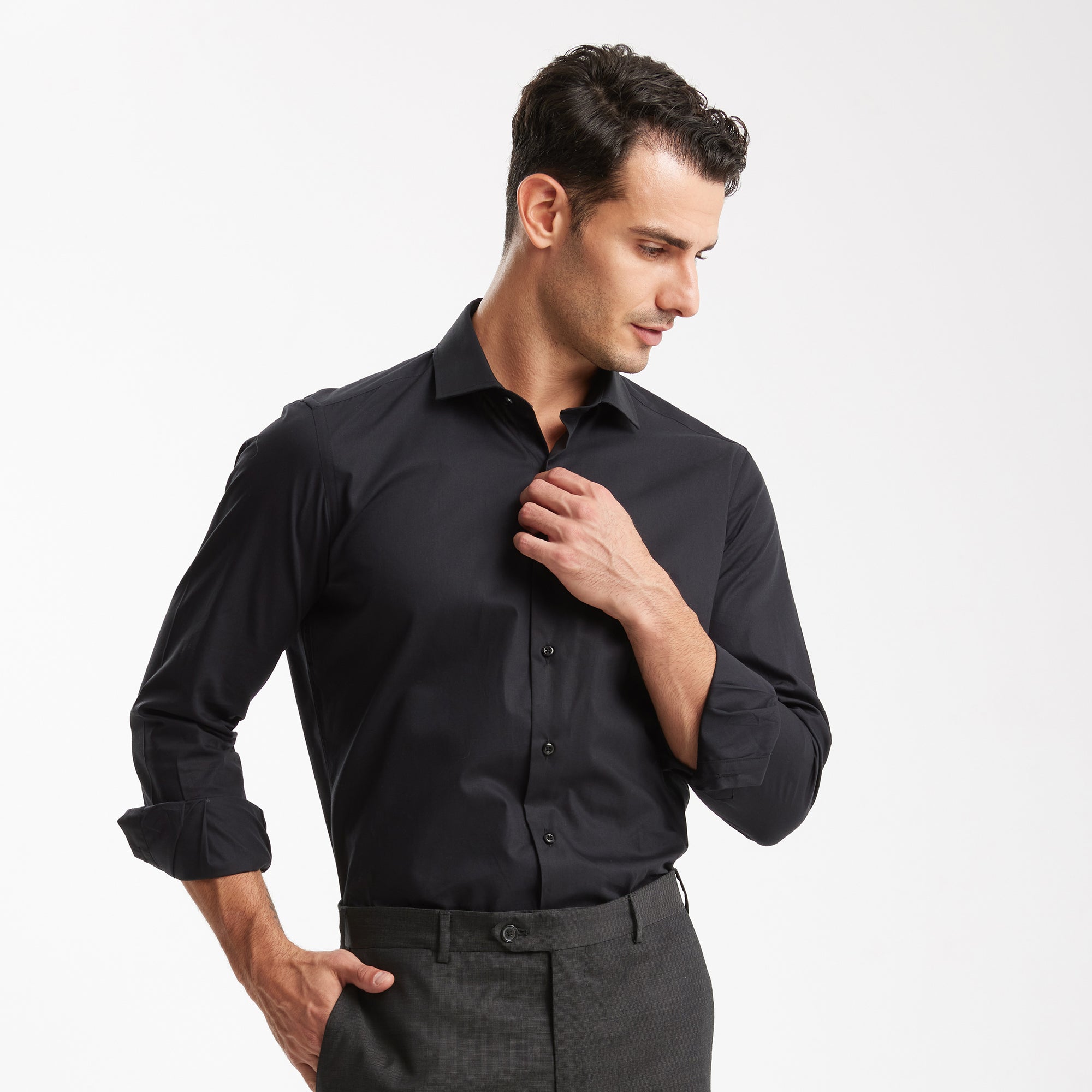 Black Custom Fit Cotton Shirt