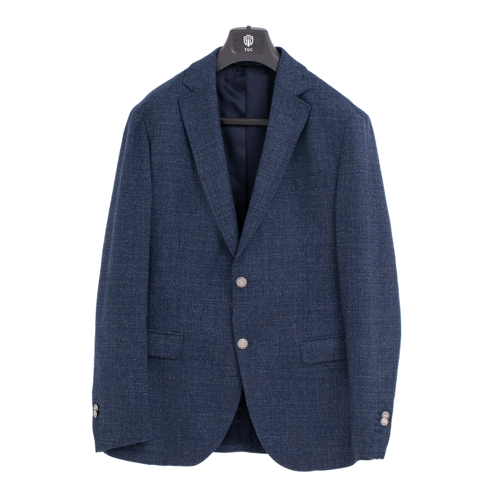 Blue Slim Fit Canvas Blazer - Gentsuits